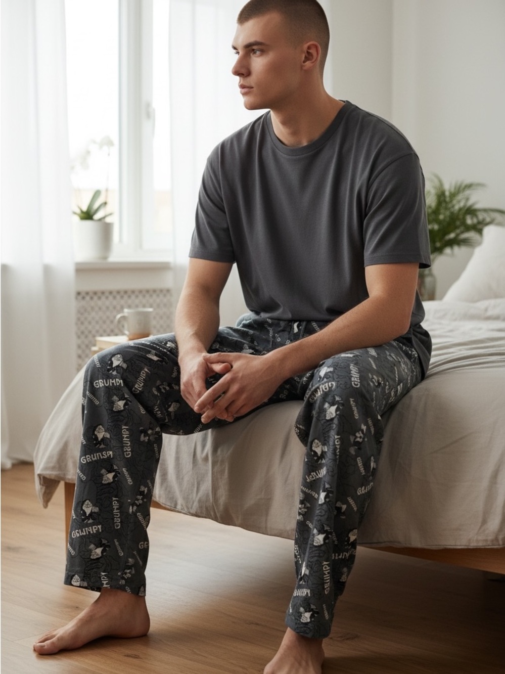 Disney Parks Gray Lounge Pants with Subtle Grumpy Print
